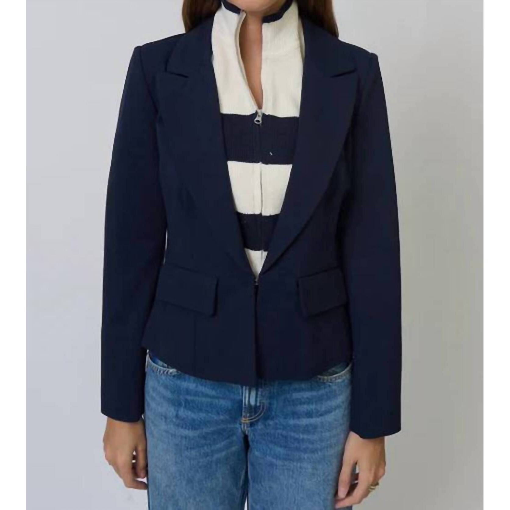 New Central Park West Chelsea Rugby Stripe Sweater Dickey Jacket In Navy